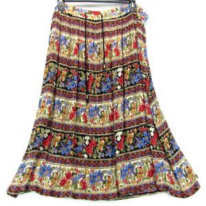 SALE!  Floral Flare Brown Red Blue Long Skirt